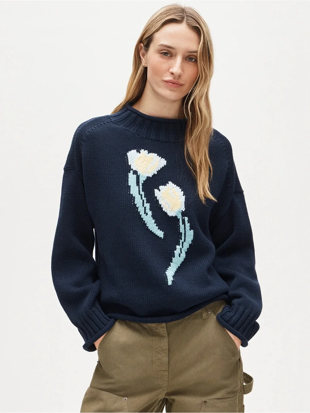 NWT J. Crew 2025 Rollneck™ sweater in floral-print heritage cotton
